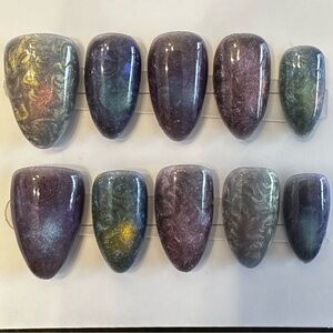Nebula Universe with Light Cat Eye Handmade Reusable Press On Nail